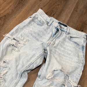 Aeropostale Women's Light Blue Distressed Straight Leg Jeans